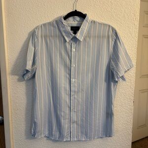 Magaschoni‎ Man Light Blue Striped Short Sleeve Button-Up Shirt Men’s Medium